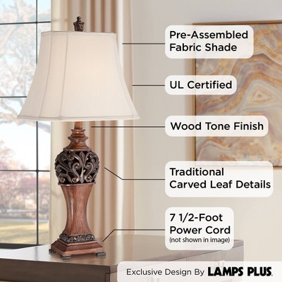 Exeter Bronze Wood-Tone Traditional Table Lamp Set with Creme Shade