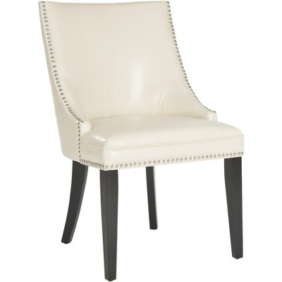 Flat Cream Leather Upholstered Parsons Side Chair with Nickel Trim