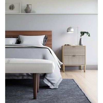 Merk Light Brown Wood 2-Drawer Nightstand