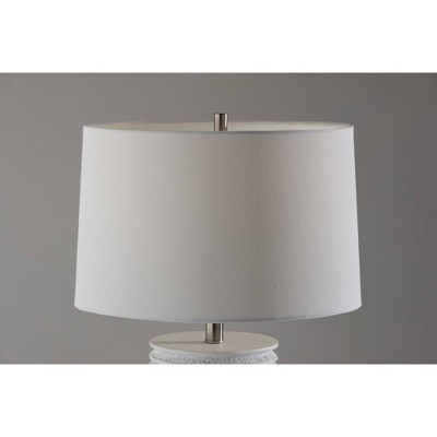 White Ribbed Polyresin Table Lamp with Linen Shade, 26" Height, 3-Way Switch