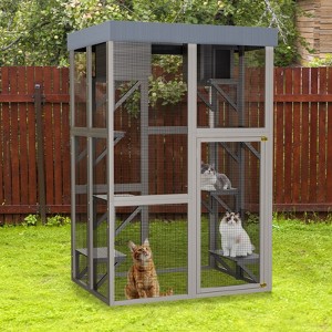 Kumasinova 62.6"/70.5" Outdoor Catio Enclosure with UVproof Roof ,Large Cat House with 6/5 Platforms&2 Nap Rooms,Cat Playpen Shelter for Multiple Cats - 1 of 4