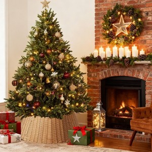 JIONJOY 27in Christmas Tree Collar & Woven Skirt, Stand Base Cover for 4-9ft Trees, Indoor Holiday Decoration - 1 of 4