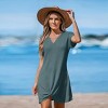 Women's Ivory/Khaki/Green/Blue Notched Neck Short Sleeve Cover-Up Dress - Cupshe - 4 of 4