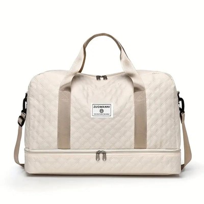 Luupatchy Three-Dimensional Diamond Patterned Travel Bag, Dry Wet Separation , For Travel, Fitness Yoga, Weekend Tote Overnight Bag,Beige