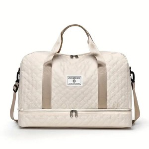 Luupatchy Three-Dimensional Diamond Patterned Travel Bag, Dry Wet Separation , For Travel, Fitness Yoga, Weekend Tote Overnight Bag,Beige - 1 of 4