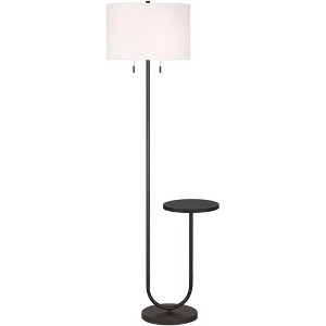 360 Lighting Deva Modern 61" Tall Standing Floor Lamp Side Table Pull Chain Bronze Metal Living Room Bedroom House Reading Office Drum White Shade - 1 of 4
