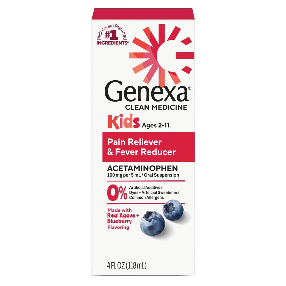 Genexa Pain Reliever & Fever Reducer Blueberry - 4 fl oz: Liquid, Acetaminophen 160mg, 1 Pack