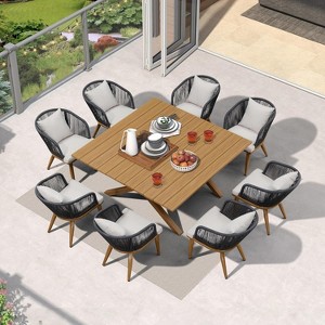 PURPLE LEAF Outdoor Dining Set Patio Aluminium Table and Rope Weave Chairs Included Cushions for Backyard Decor Kitchen - 1 of 4