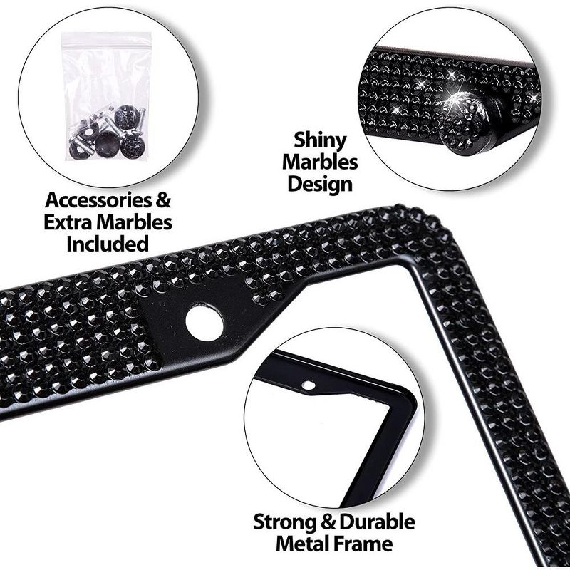 Zone Tech Shiny Bling Rhinestone License Plate Cover Frame –Classic Black Sparkly Crystal Bling Stainless Steel Car Novelty/License Plate Frame, 2 of 6