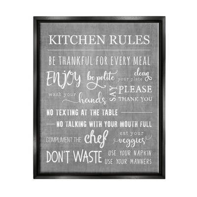 Stupell Industries Kitchen Rules Rustic Grey List Framed Canvas