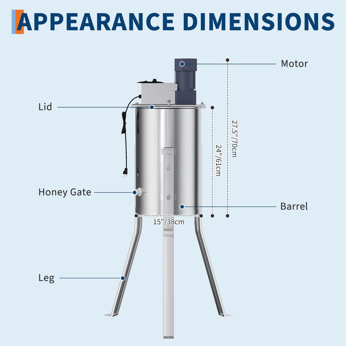 Stainless Steel Honey Extractor - Crank Spinner with Adjustable Height Stand, Clear Lid, Large Frame Holder, Beekeeping Tool for Beekeepers - thumbnail 10