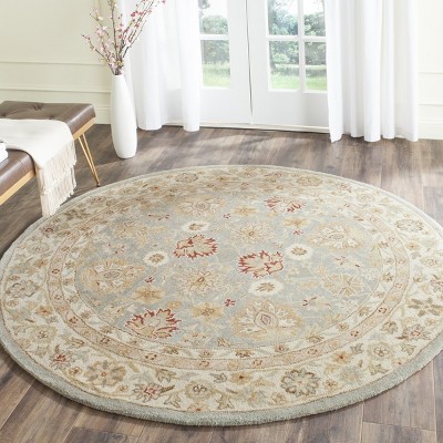 Antiquity 10' Round Grey Blue Beige Wool Area Rug