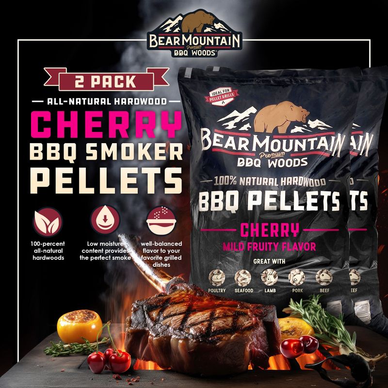 Bear Mountain BBQ FK13 Premium All-Natural Hardwood Mild and Fruity Cherry BBQ Smoker Pellets for Outdoor Grilling, 20 Pounds (2 Pack), 3 of 8