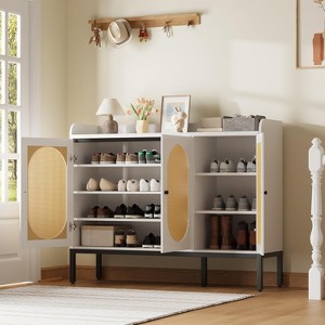 Shoe Cabinet with 3 Rattan Doors, Freestanding Shoe Storage Organizer with Adjustable Shelves, 7-Tier Shoe Storage Cabinet for Entryway - 1 of 4