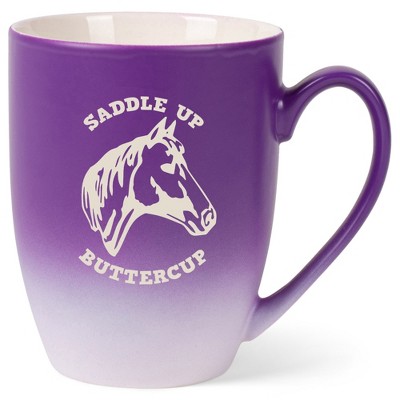 100 North Horse 10 Ounce Purple and White Two Toned Ombre, Comfortably Fits Your Hands, Ceramic Tea Coffee Cup Mug, Saddle Up Buttercup