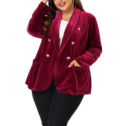 Agnes Orinda Women's Plus Size Work Fashion Notched Lapel Formal Blazer  Burgundy 4x : Target