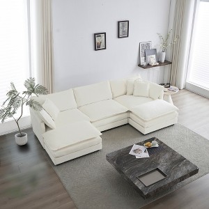 XIYUYEU Modern 111.5" L Shape Sofa Couch with Ottoman Upholstered 3 Seater Sleeper Sofa - 1 of 4