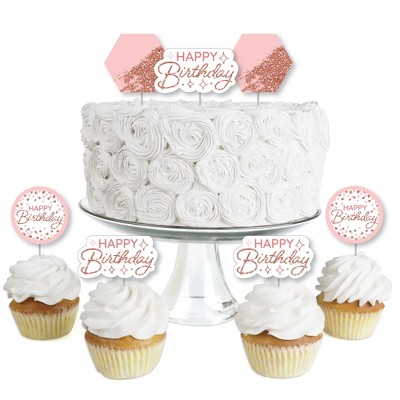 Big Dot Of Happiness Pink Rose Gold Birthday - Dessert Cupcake Toppers ...