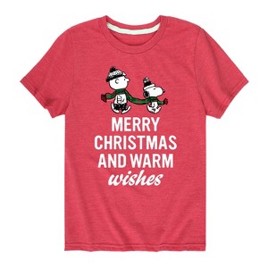 Boys' - Peanuts - Charlie Brown & Snoopy Merry Christmas Warm Wishes Short Sleeve Graphic T-Shirt - 1 of 4