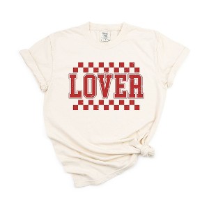 Simply Sage Market Women's Lover Distressed Checkered Short Sleeve Garment Dyed Tee - 1 of 3