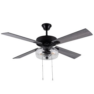 52" 4 Blade Deniz Black Metal Lighted Ceiling Fan - River of Goods: Transitional Style with Reversible Motor, Pull Chain Control - 1 of 4