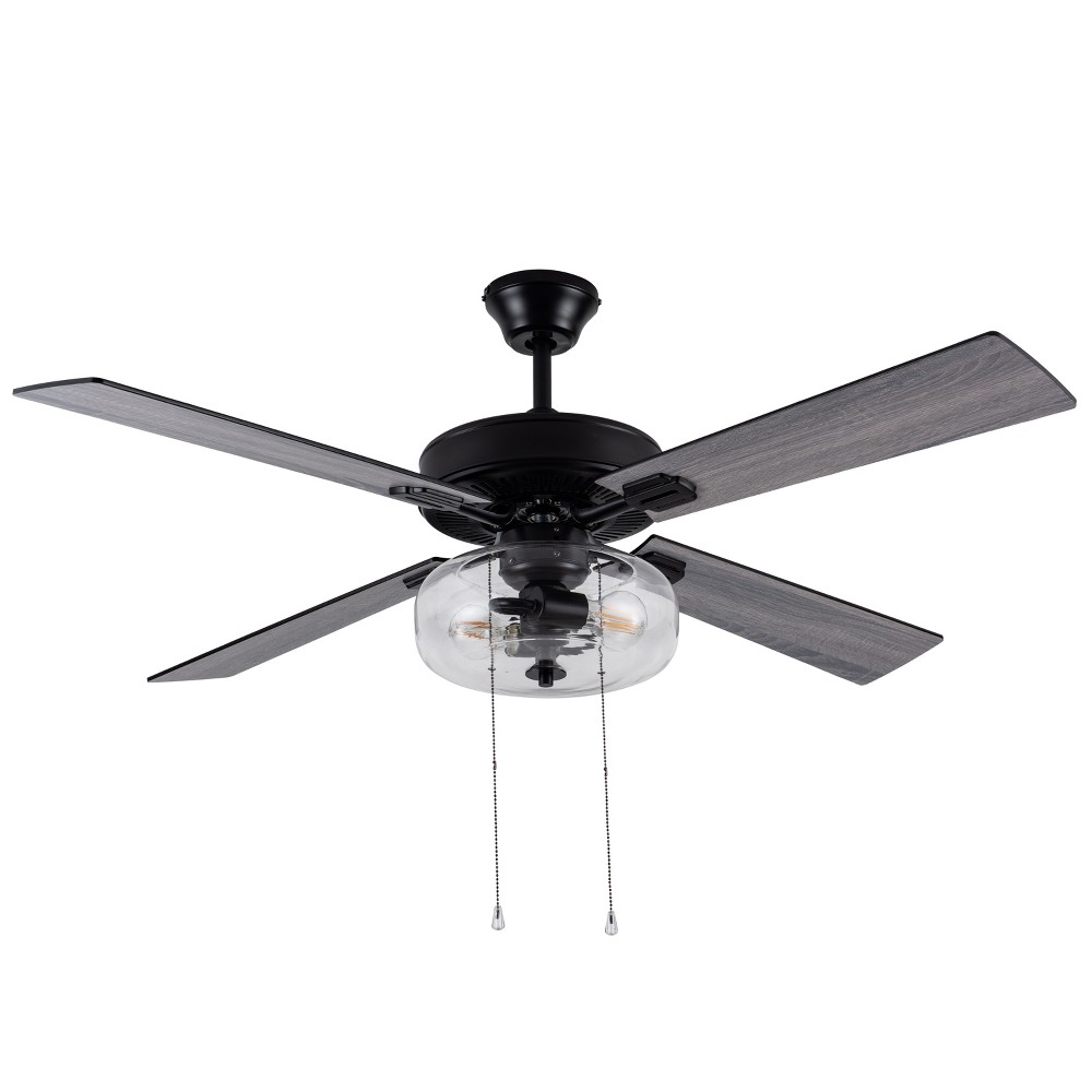 52" 4 Blade Deniz Black Metal Lighted Ceiling Fan - River of Goods: Transitional Style with Reversible Motor, Pull Chain Control