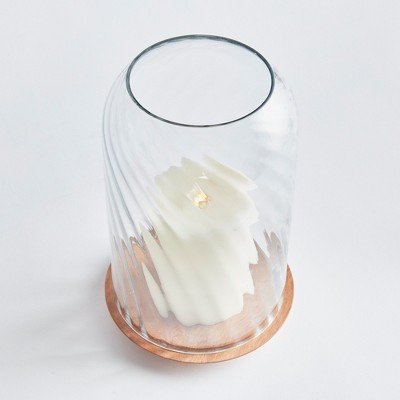 Large Clear Glass Hurricane Candle Holder with Wood Base