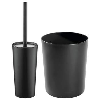 mDesign 2 Piece Steel/Plastic Bathroom Set, Bowl Brush and Trash Can