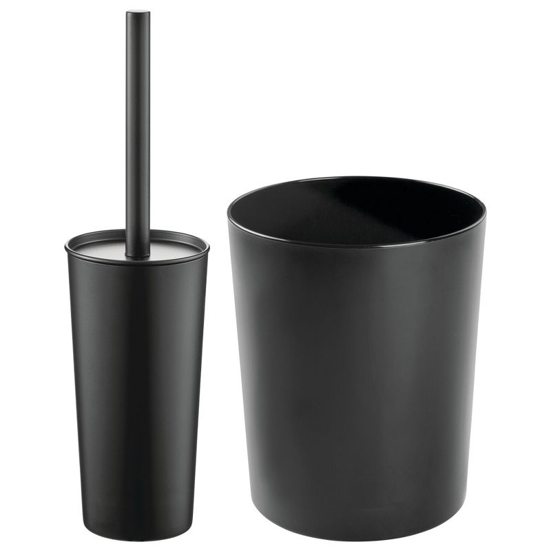 mDesign 2 Piece Steel/Plastic Bathroom Set, Bowl Brush and Trash Can, 1 of 8