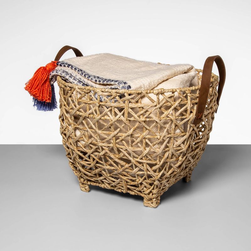 Open Woven Basket with Feet and Leather Handle - Opalhouse&#8482;, 3 of 6