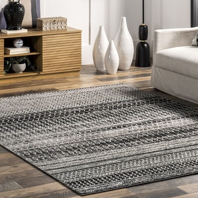 Reversible Dark Gray Stripe Synthetic Area Rug 62"x24"