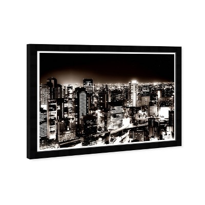 19" x 13" Tokyo Japan World and Countries Framed Wall Art Black - Hatcher and Ethan: Modern Cityscape Digital Art, Plastic Frame
