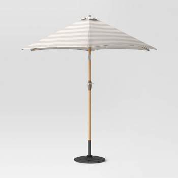 9' Round Cabana Stripe Outdoor Patio Market Umbrella with Light Wood Pole - Threshold™ 