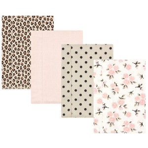 Hudson Baby Infant Girl Cotton Flannel Burp Cloths, Neutral Pink Floral 4 Pack, One Size - 1 of 4