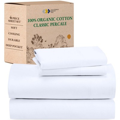 California Design Den  Bed Sheets Set - 100% Organic Cotton Percale, Deep Pocket