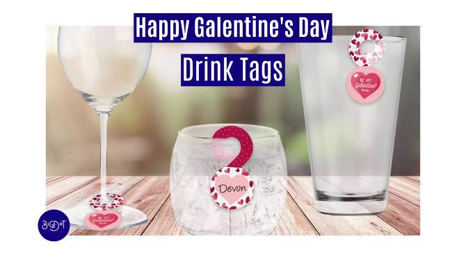 Big Dot of Happiness Happy Galentine's Day - Valentine's Day Party Paper Beverage Markers for Glasses - Drink Tags - Set of 24, 2 of 10, play video