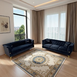 3-Seater Velvet Plush Sofa Set of 2 with Gold-Tone Metal Legs, Stylish Design, and Durable Construction - 1 of 4