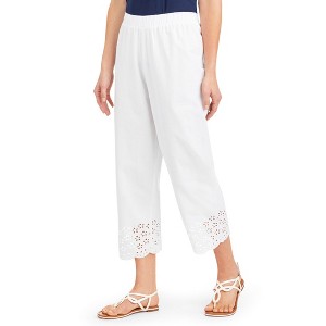 Collections Etc Eyelet Border Embroidered Scalloped Detail Capris - 1 of 4