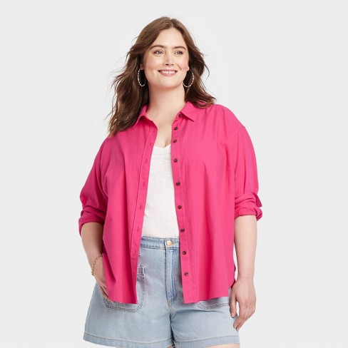 Pink oversized sale button down shirt