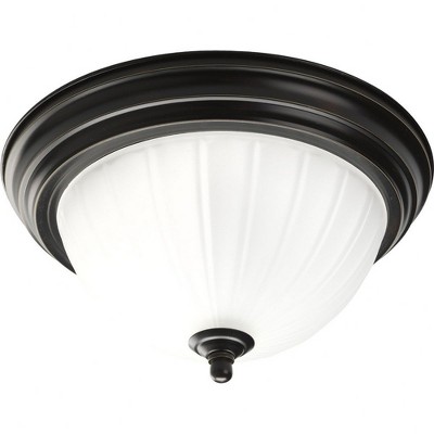 Progress Lighting, Melon, 1-Light, Flush Mount, Antique Bronze, Etched Ribbed Melon Glass