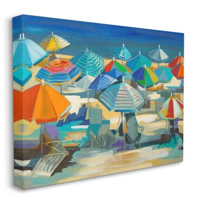 Stupell Industries Colorful Beach Umbrella Landscape Nautical Deep Blue