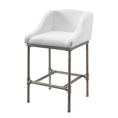 Silver Swivel Metal Counter Stool with White Performance Fabric