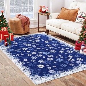 Christmas Area Rug, Snowflake Print Bedroom Carpet with Non Slip Backing, Low Pile Stain Resistant Floor Mat for Living Room, Nursery - 1 of 4