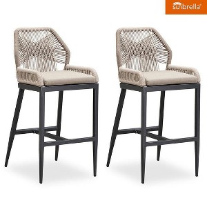 PURPLE LEAF Patio Sunbrella Bar Stools Set of 2 Handwoven Wicker Bar Height Stool Modern Aluminum Outdoor Wicker Barstools with Back and Cushion - 1 of 1