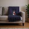 HomeRoots 55" X 70" Navy BlueCotton Blend Woven Snowman Embroidered Throw Blanket with Fringe - 2 of 4