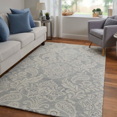 Handmade Tufted Wool Rectangular Rug in Blue 5' x 8'