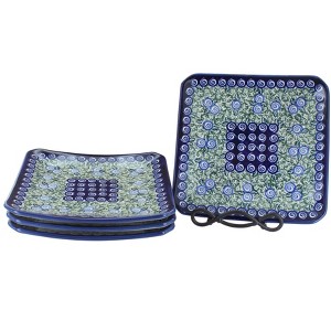 Blue Rose Polish Pottery 2040-4 Zaklady Sq Dessert Plate Set - 1 of 1