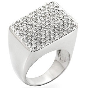 Slickblue Women's Rhodium Brass Ring with Clear Rhinestone Crystal - Pave Design, Single-Tone Finish, Size 5-10 - 1 of 4
