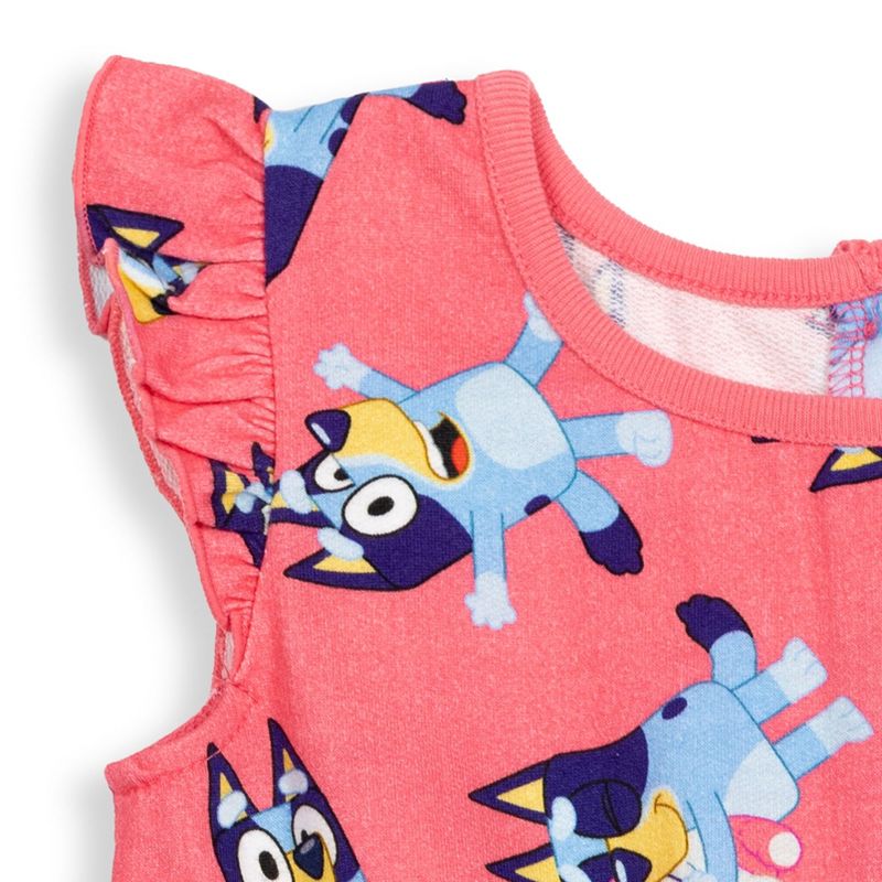 Bluey Bingo Polly Puppy French Terry Sleeveless Romper Infant to Big Kid, 5 of 9