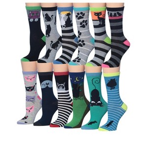 Tipi Toe Women's 12-Pairs Fashion Lightweight Crew Colorful Striped Cat Socks For Women - 1 of 4